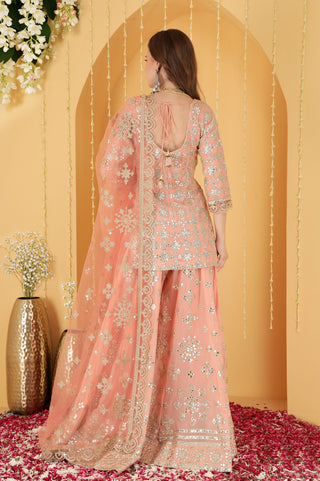 DARK PEACH GOTA PATTI WORK GEORGETTE SHARARA SET