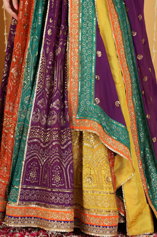 MULTICOLOURED ZARI AND SEQUINS  EMBROIDERED GEORGETTE  LEHENGA SET