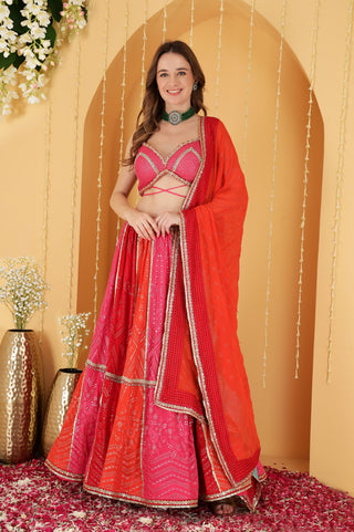 MULTICOLOURED  ZARI AND SEQUINS  EMBROIDERED GEORGETTE  LEHENGA SET