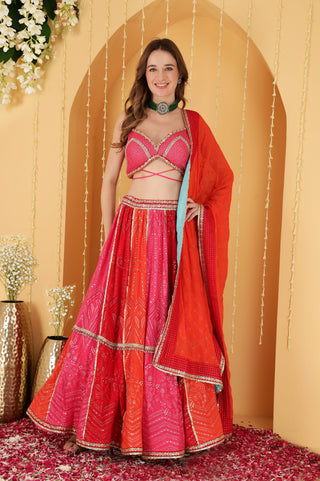MULTICOLOURED  ZARI AND SEQUINS  EMBROIDERED GEORGETTE  LEHENGA SET