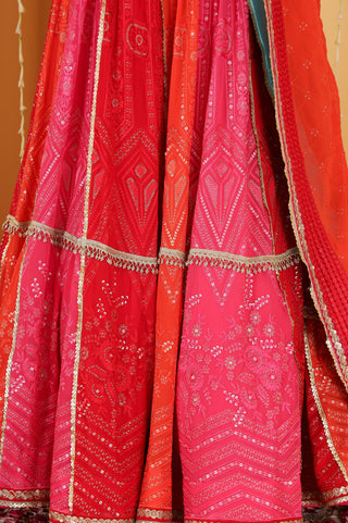 MULTICOLOURED  ZARI AND SEQUINS  EMBROIDERED GEORGETTE  LEHENGA SET