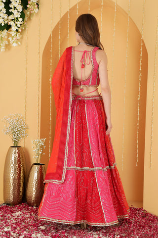 MULTICOLOURED  ZARI AND SEQUINS  EMBROIDERED GEORGETTE  LEHENGA SET