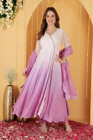 LAVENDER OMBRE HEAVY RESHAMWORK ORGANZA ANARKALI SET