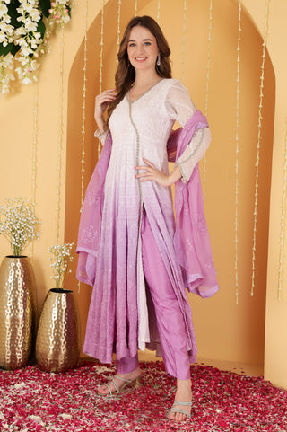 LAVENDER OMBRE HEAVY RESHAMWORK ORGANZA ANARKALI SET