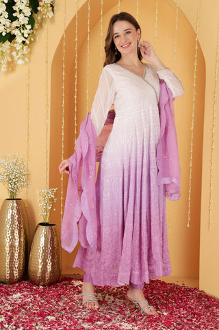 LAVENDER OMBRE HEAVY RESHAMWORK ORGANZA ANARKALI SET