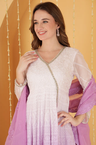 LAVENDER OMBRE HEAVY RESHAMWORK ORGANZA ANARKALI SET