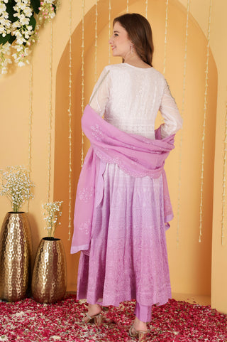 LAVENDER OMBRE HEAVY RESHAMWORK ORGANZA ANARKALI SET