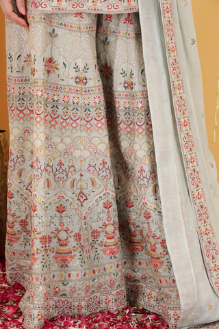 POWDER BLUE CHINON CHIFFON THREAD AND BADLA WORK SHARARA SET