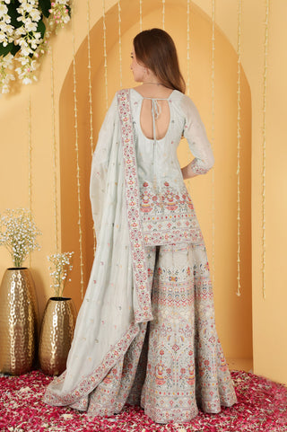 POWDER BLUE CHINON CHIFFON THREAD AND BADLA WORK SHARARA SET
