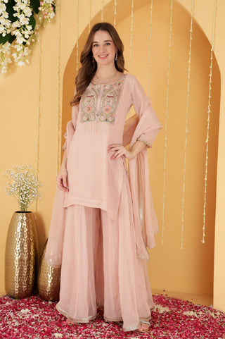 POWDER PINK ORGANZA GOTA PATTI WORK SHARARA SET