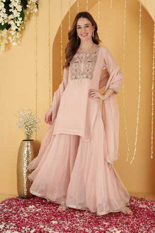 POWDER PINK ORGANZA GOTA PATTI WORK SHARARA SET
