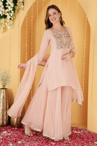 POWDER PINK ORGANZA GOTA PATTI WORK SHARARA SET