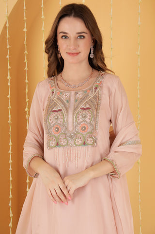 POWDER PINK ORGANZA GOTA PATTI WORK SHARARA SET