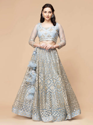 Milu Madan signature powder blue lehenga with gota patti details