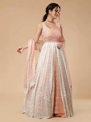Off-white and peach anarkali set with sequin and resham details