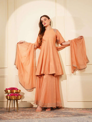 Peplum with Pearl Sequins & Stone Work, Georgette Sharara & Pearl-Detailing Dupatta