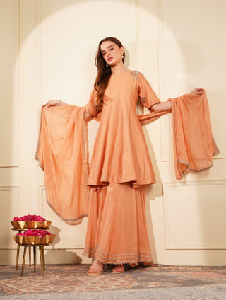 Peplum with Pearl Sequins & Stone Work, Georgette Sharara & Pearl-Detailing Dupatta