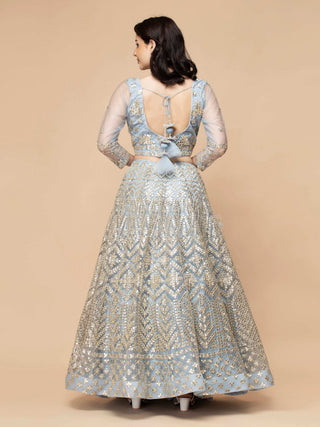 Powder blue lehenga set with gota patti skirt and blouse