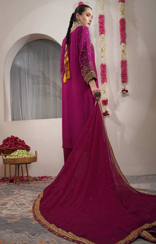 Wine Kurta with Sequin & Moti Work, Satin Drape Skirt