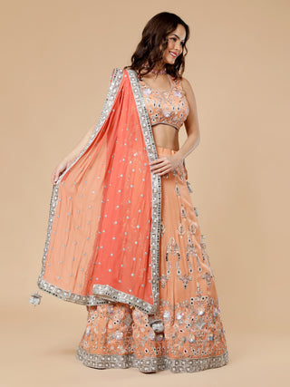 DARK PEACH MIRROR LEHENGA SET