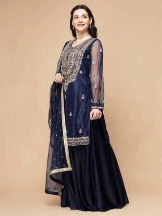 Elegant mirror work sharara set with embroidered kurti and dupatta