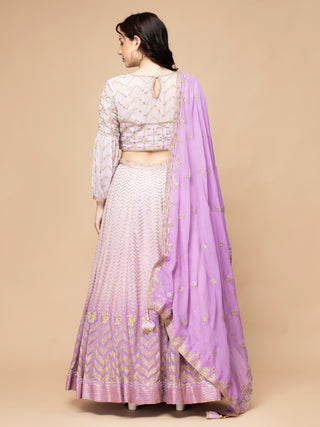 Lilac zari lehenga set with cuff sleeves blouse and bordered dupatta