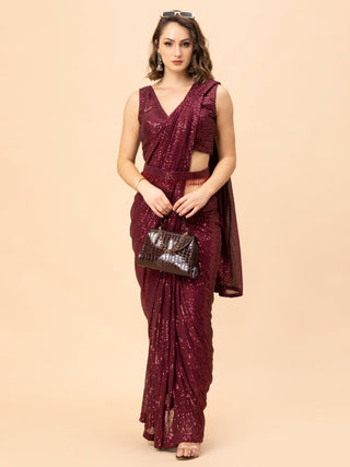 MAROON SEQUIN LYCRA SAREE SET