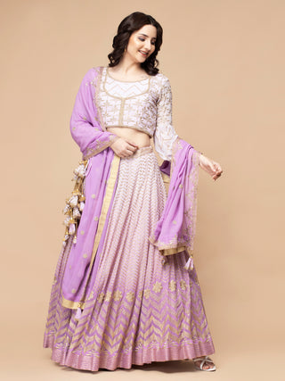 Milu Madan ombre lilac lehenga with zari embroidered skirt and blouse