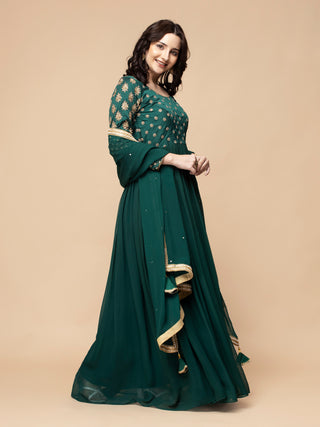 Milu Madan signature bottle green anarkali with pearl and dabka work