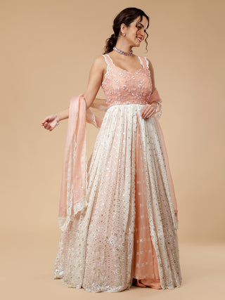 Off-white and peach anarkali set with sequin and resham details